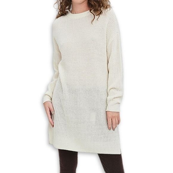 Vero Moda Sweater Dress Side Slit Knit Mini Length Soft Cozy Off-White XS NWOT - Picture 1 of 10